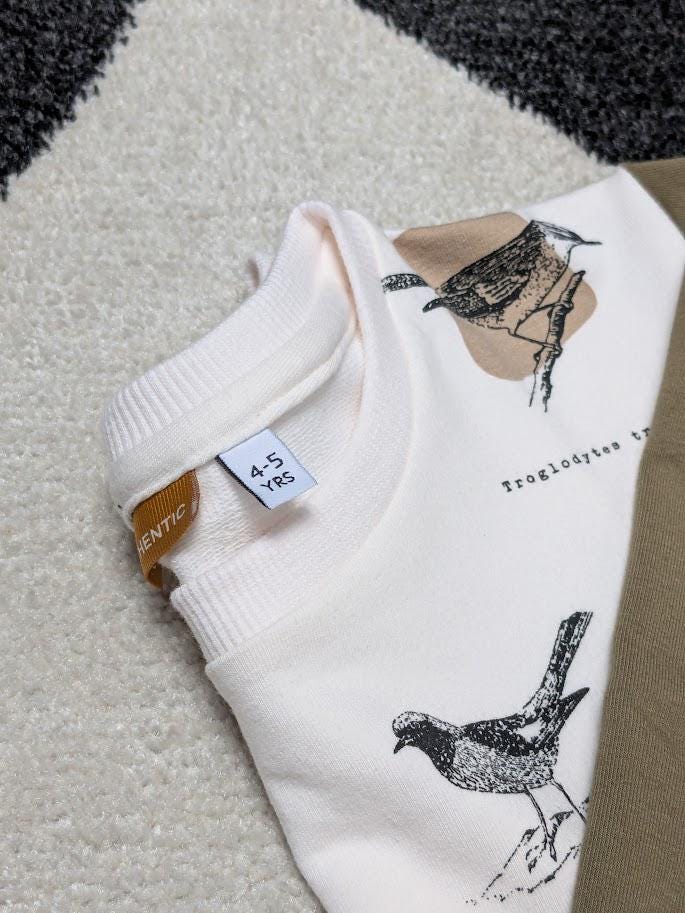 Children's Sweatshirt  soft cotton French Terry fabric in Ornithology Print 0-6yrd Kid's-Gift