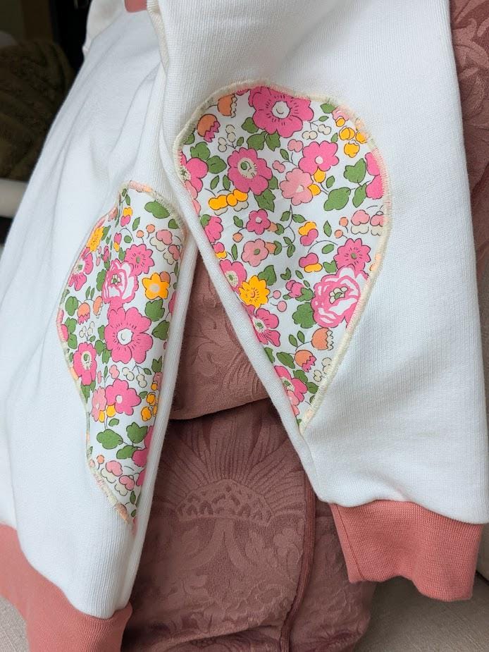 Liberty Tana Lawn Heart  Sleeve and front Children Sweatshirt  Ecru soft cotton French Terry fabric Gift  0-6 year  Liberty Prints selection