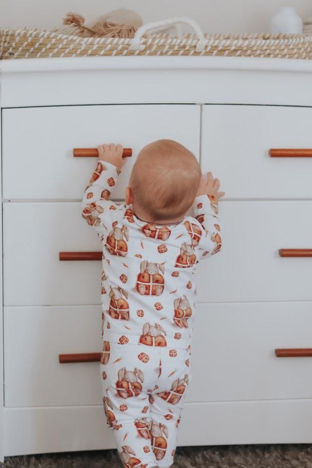 Children's Pyjamas PJs Easter Hot Cross Bunnies theme top and leggings set 0-6yr Kid's-Gift-matching sibling pyjamas available