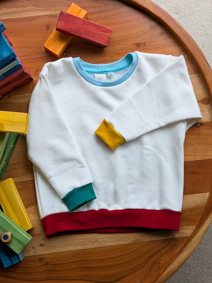 Children's Sweatshirt  soft cotton Ecru French Terry fabric with fun Rainbow of Colours on cuffs and neckband -0-6 years-Kid's-Gift