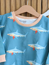 Children's Sweatshirt  soft cotton French Terry fabric fun Shark print in bright  cheerful colour 0-6yr Kid's-Gift-matching sibling