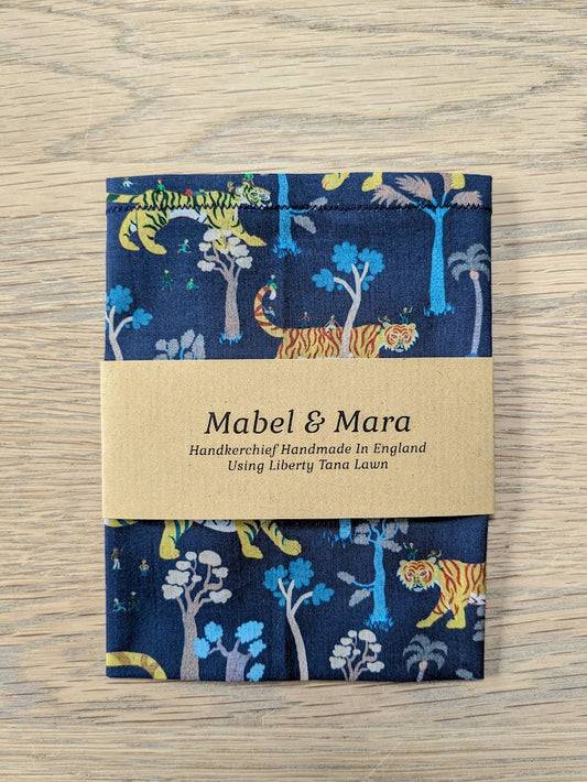 Liberty Tana Lawn Handkerchief Two Sizes Tigers Touring Navy