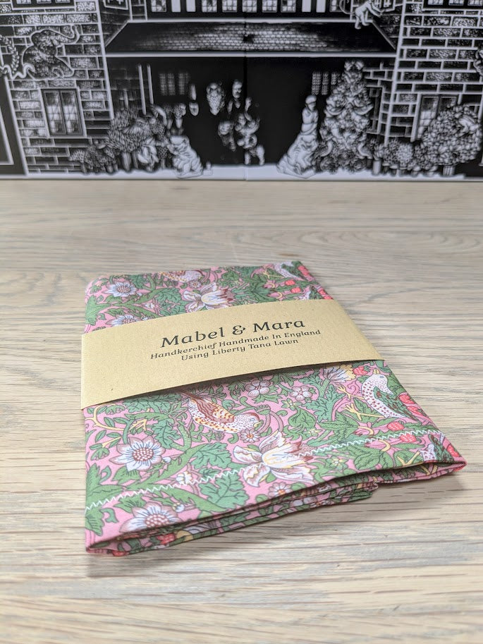 Liberty Tana Lawn Handkerchief Standard Size Strawberry Thief Green