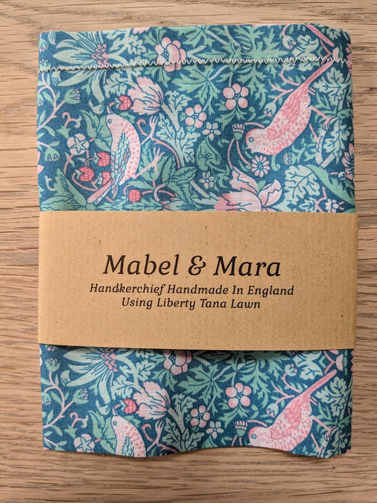 Liberty Tana Lawn Handkerchief Large and Standard Sizes Strawberry thief Wild Mint