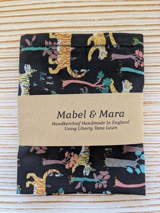Liberty Tana Lawn Handkerchief Standard Size Touring Tigers Black