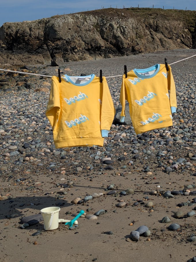 Children's Sweatshirt  soft cotton French Terry fabric fun Beach print in bright  cheerful colour 0-6yr Kid's-Gift-matching sibling