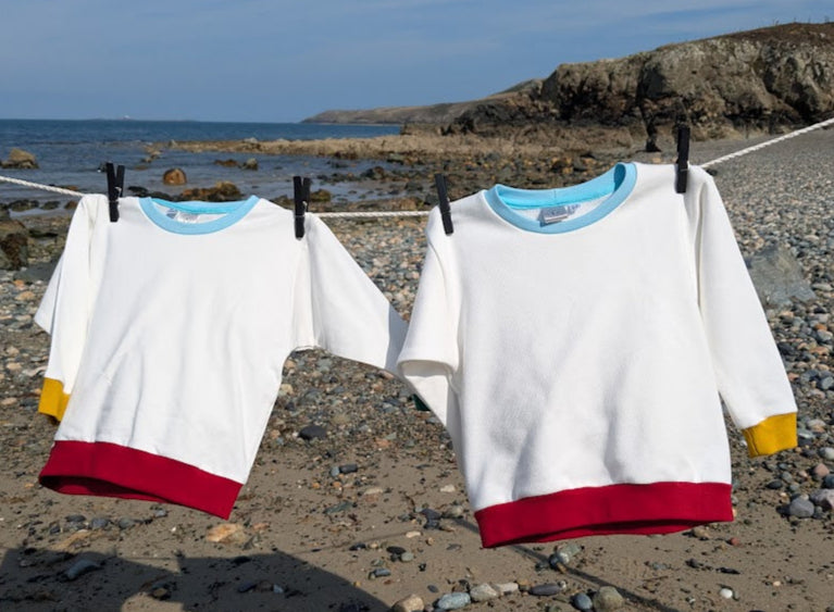 Children's Sweatshirt  soft cotton Ecru French Terry fabric with fun Rainbow of Colours on cuffs and neckband -0-6 years-Kid's-Gift