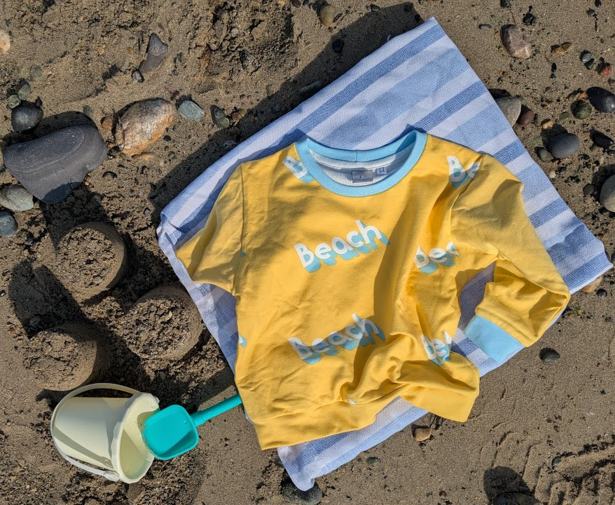 Children's Sweatshirt  soft cotton French Terry fabric fun Beach print in bright  cheerful colour 0-6yr Kid's-Gift-matching sibling