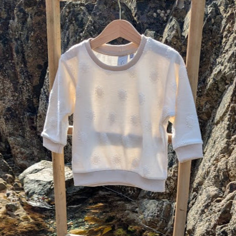Children's Sweatshirt  soft cotton French Terry fabric in Cream Textured Spot 0-6yrd Kid's-Gift