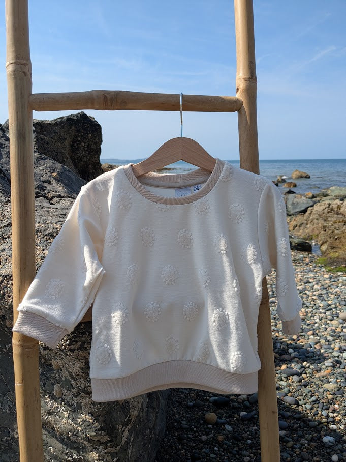 Children's Sweatshirt  soft cotton French Terry fabric in Cream Textured Spot 0-6yrd Kid's-Gift