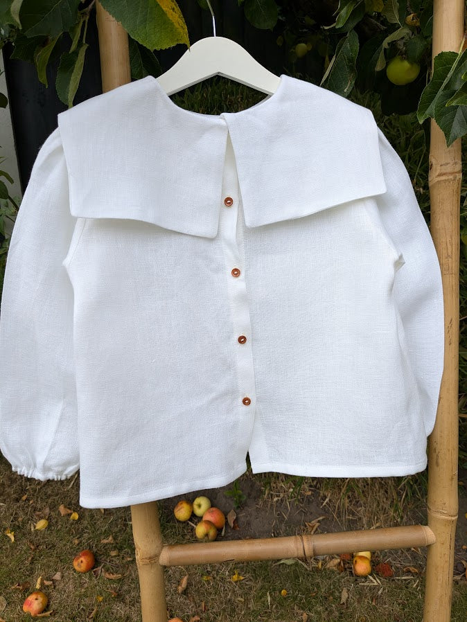 White Linen Sailor Collar Blouse Boys/Girls