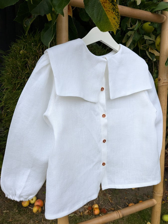 White Linen Sailor Collar Blouse Boys/Girls