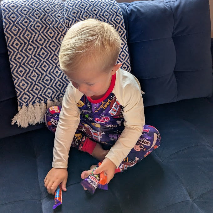 Children's Pyjamas-PJs-top and leggings set 0-6yr Kid's-Children's Gift-matching sibling pyjamas-Christmas Chocs Print-Unisex-Baby/Toddler