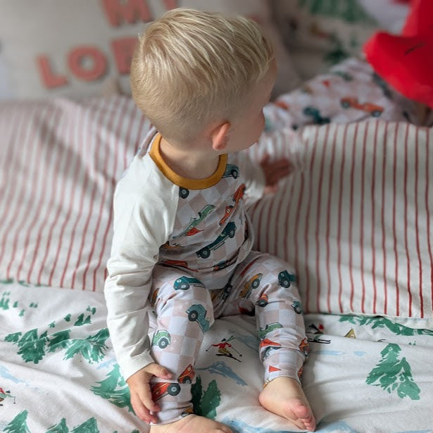 Children's Pyjamas PJs Handmade Vintage Cars and Vintage Toys theme top and leggings set 0-6yr Kid's-Gift-matching sibling pyjamas available