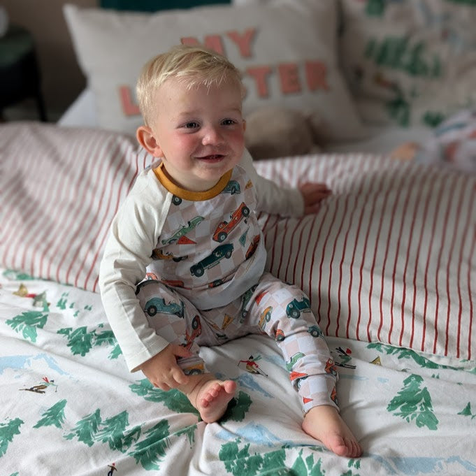 Children's Pyjamas PJs Handmade Vintage Cars and Vintage Toys theme top and leggings set 0-6yr Kid's-Gift-matching sibling pyjamas available