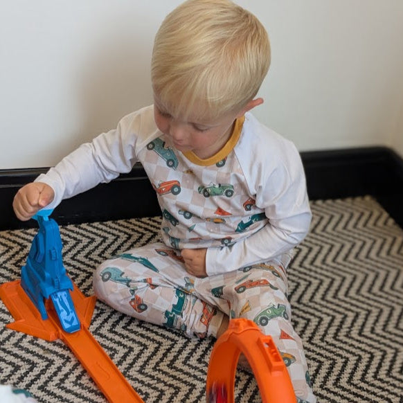 Children's Pyjamas PJs Handmade Vintage Cars and Vintage Toys theme top and leggings set 0-6yr Kid's-Gift-matching sibling pyjamas available