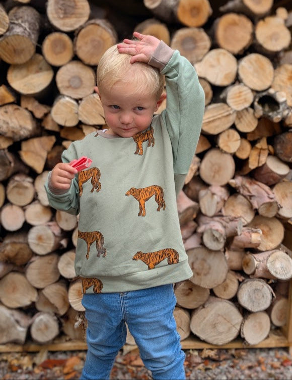 Children's Sweatshirt  soft cotton French Terry fabric in Tigers Print 0-6yrd Kid's-Gift