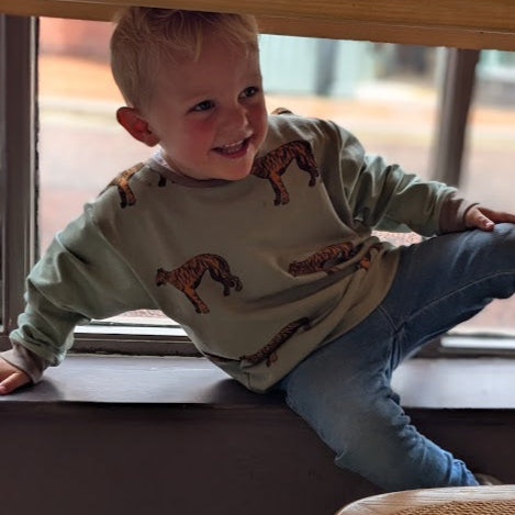 Children's Sweatshirt  soft cotton French Terry fabric in Tigers Print 0-6yrd Kid's-Gift