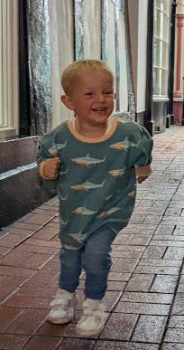 Children's Sweatshirt  soft cotton French Terry fabric fun Shark print in bright  cheerful colour 0-6yr Kid's-Gift-matching sibling