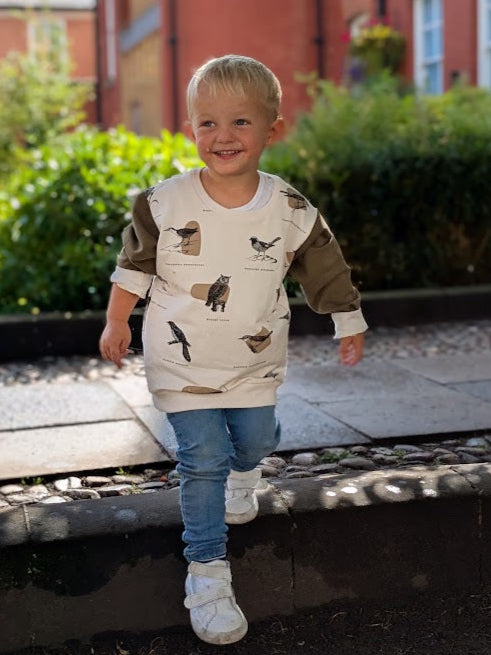 Children's Sweatshirt  soft cotton French Terry fabric in Ornithology Print 0-6yrd Kid's-Gift