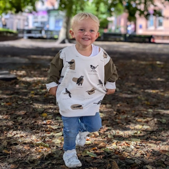 Children's Sweatshirt  soft cotton French Terry fabric in Ornithology Print 0-6yrd Kid's-Gift
