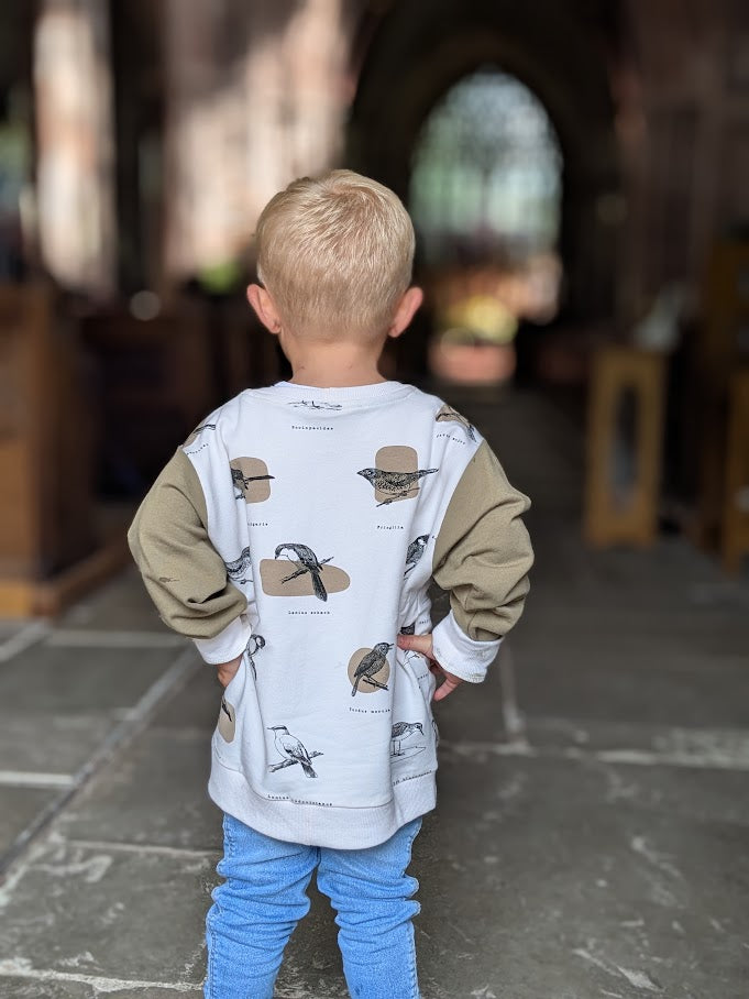 Children's Sweatshirt  soft cotton French Terry fabric in Ornithology Print 0-6yrd Kid's-Gift