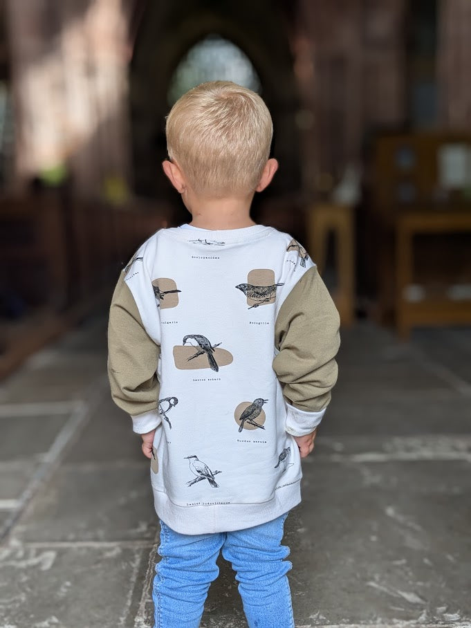 Children's Sweatshirt  soft cotton French Terry fabric in Ornithology Print 0-6yrd Kid's-Gift