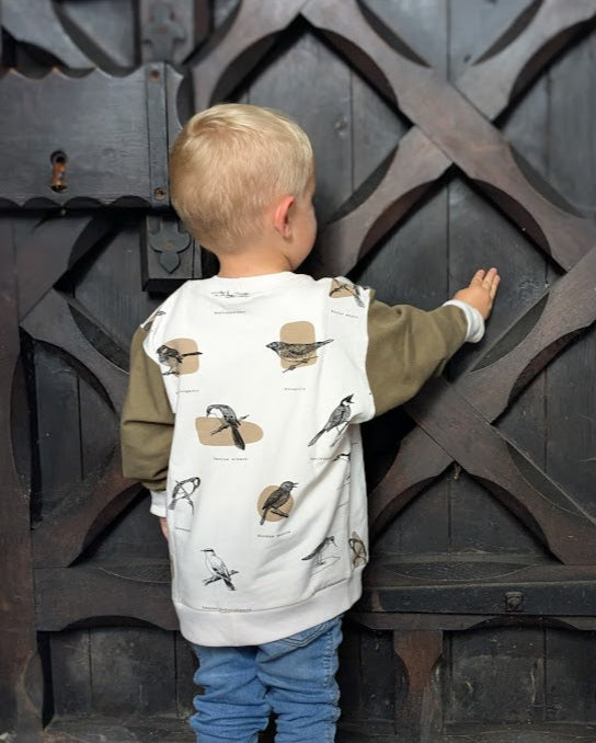 Children's Sweatshirt  soft cotton French Terry fabric in Ornithology Print 0-6yrd Kid's-Gift