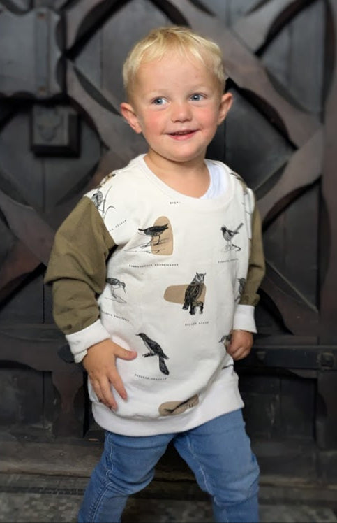 Children's Sweatshirt  soft cotton French Terry fabric in Ornithology Print 0-6yrd Kid's-Gift
