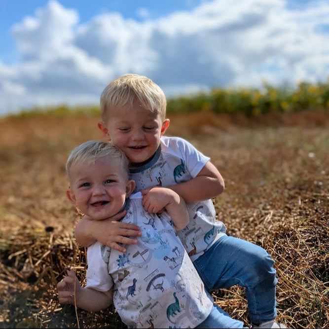 Children's T Shirt Dinasour Print  0-6yr Kid's-Children's Gift-matching sibling T Shirts Dinosaur themed Neutral colour print-Baby/Toddler