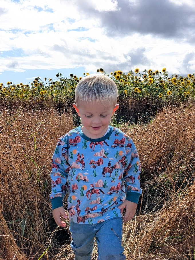 Children's Sweatshirt  soft cotton French Terry fabric In Cowboys print -0-6 years-Kid's-Gift