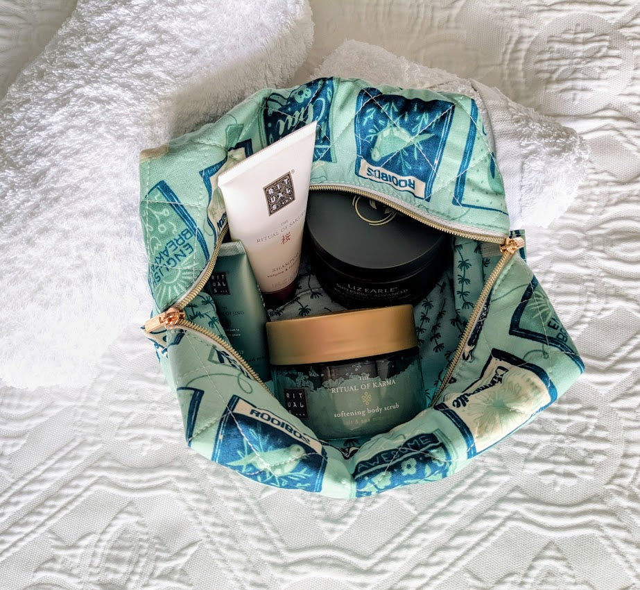 Boxy Quilted Zippered Pouch Green Tea