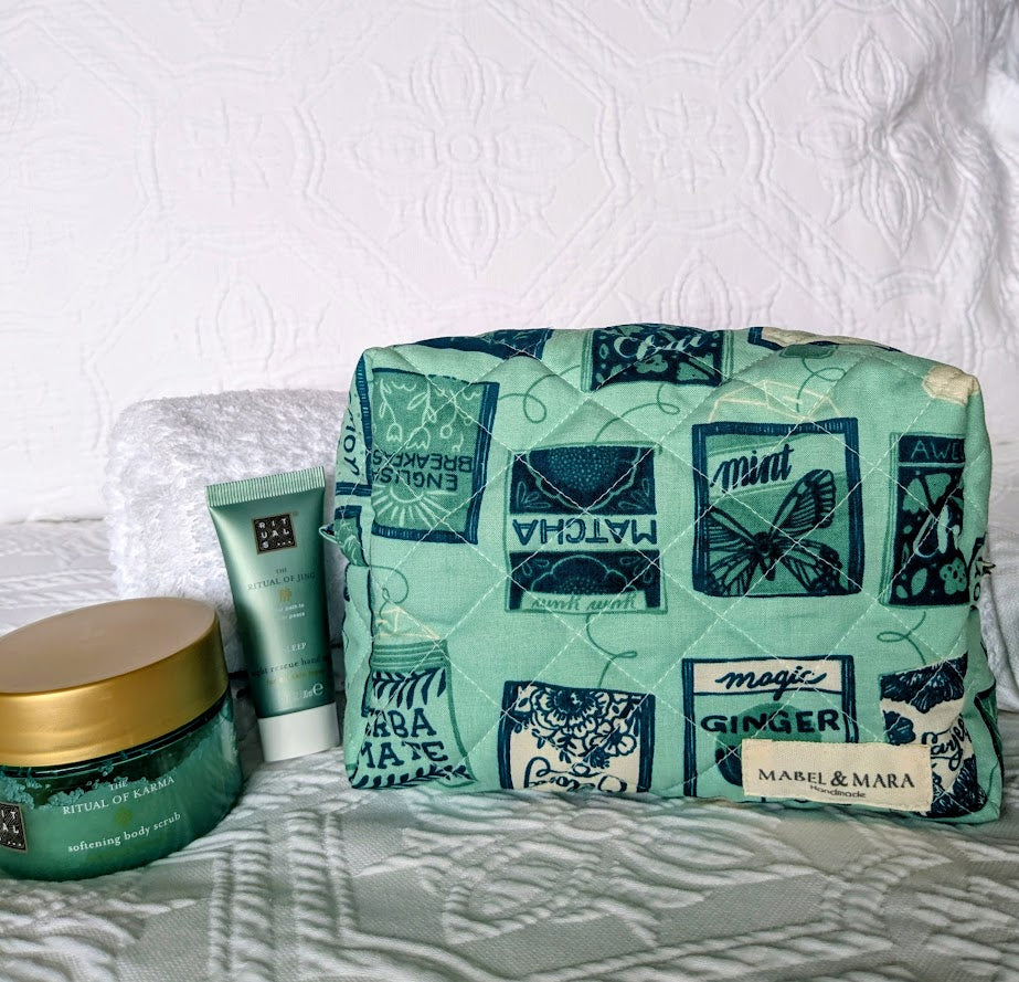 Boxy Quilted Zippered Pouch Green Tea