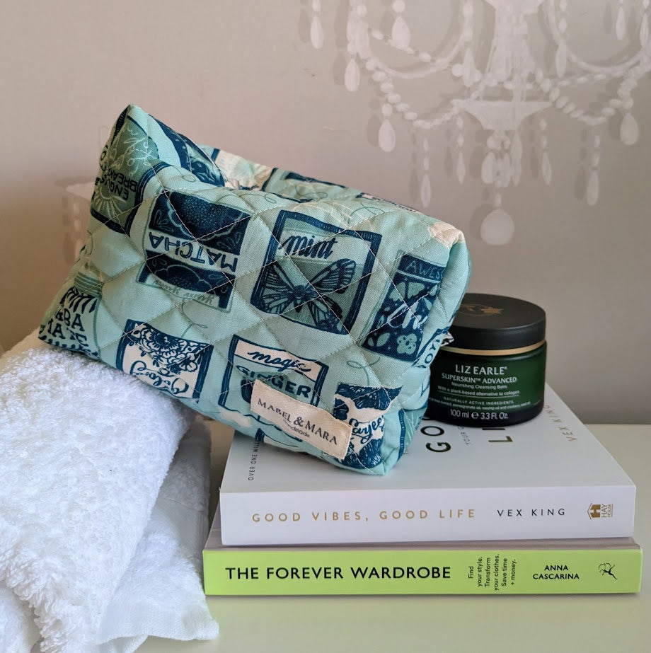 Boxy Quilted Zippered Pouch Green Tea