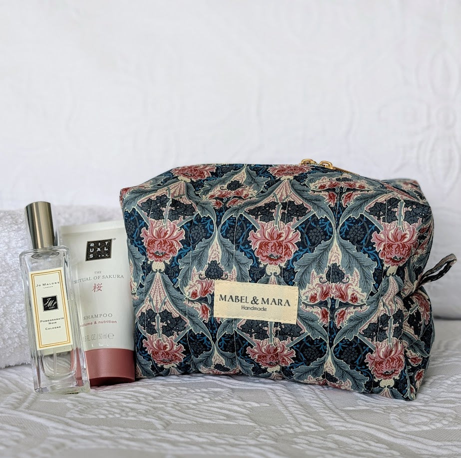 Boxy Quilted Zippered Pouch Vintage Liberty Tana Lawn Barnham Grey