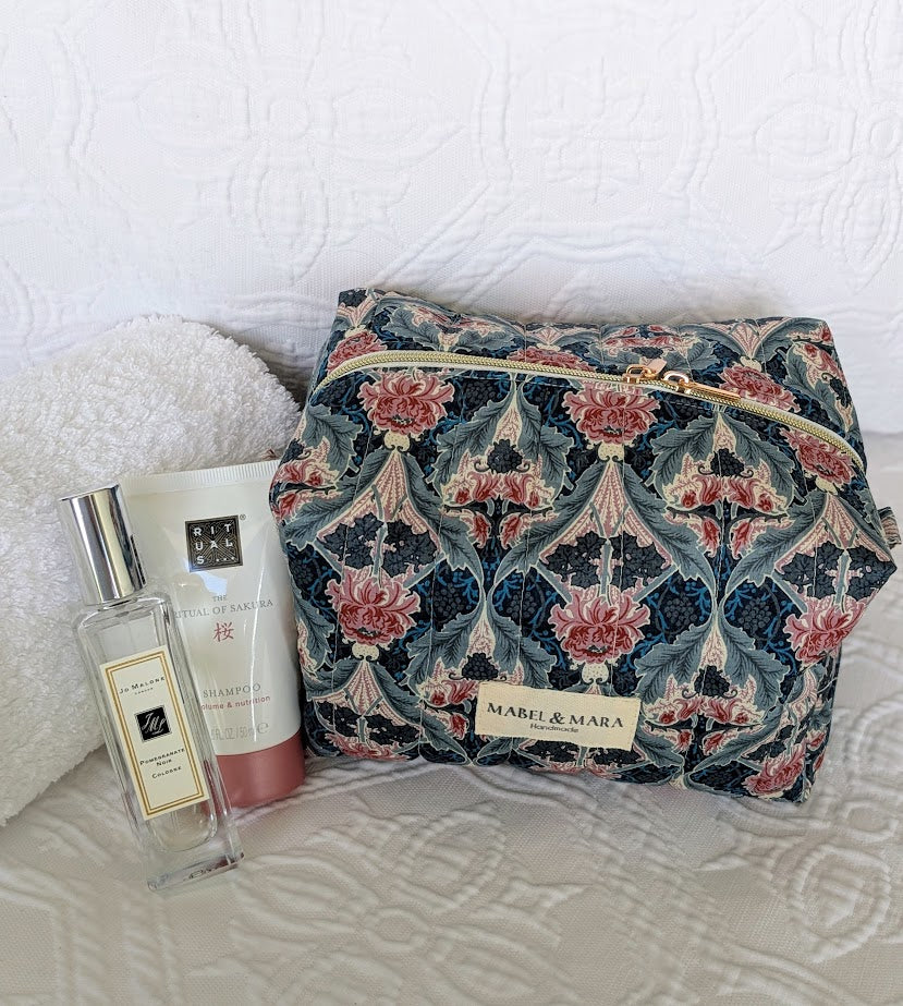 Boxy Quilted Zippered Pouch Vintage Liberty Tana Lawn Barnham Grey