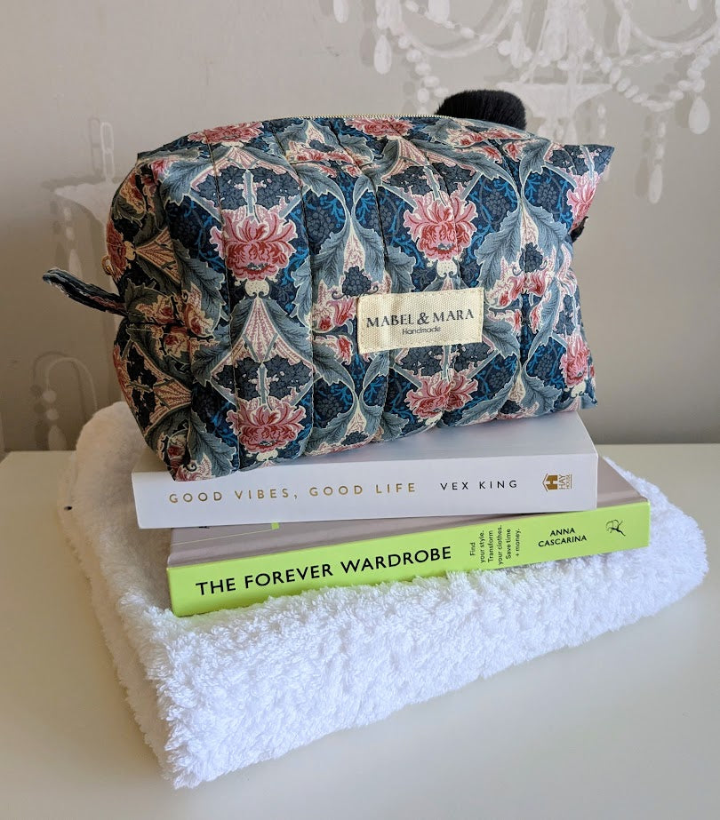 Boxy Quilted Zippered Pouch Vintage Liberty Tana Lawn Barnham Grey