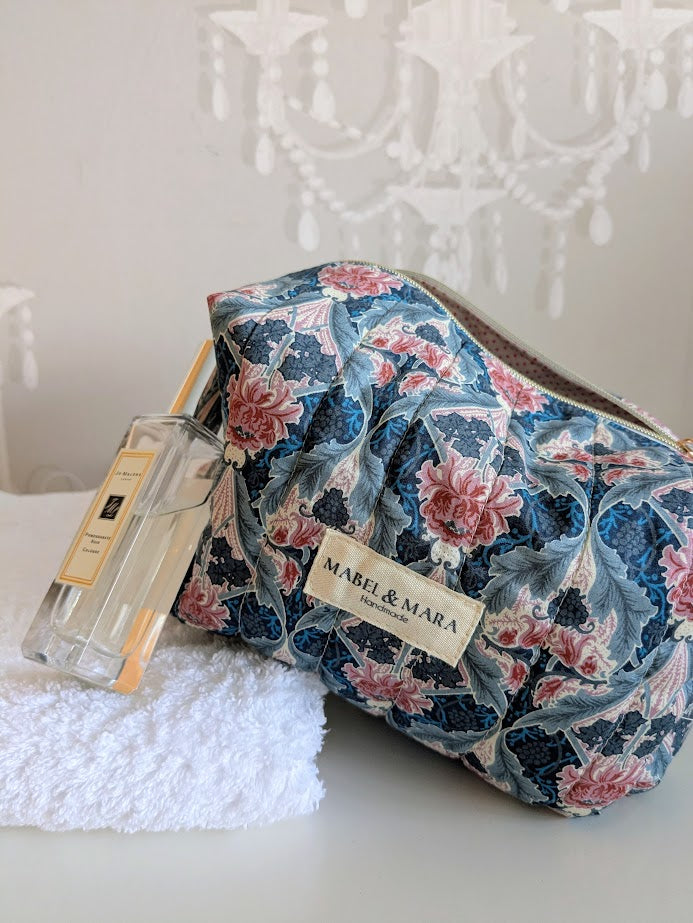 Boxy Quilted Zippered Pouch Vintage Liberty Tana Lawn Barnham Grey