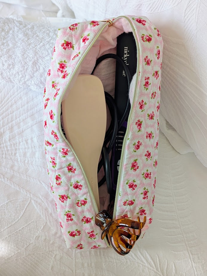 Boxy Quilted Zippered Pouch Rosemary