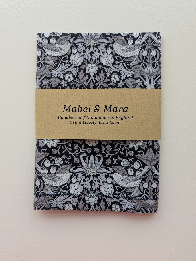 Liberty Tana Lawn Handkerchief Strawberry Thief Black