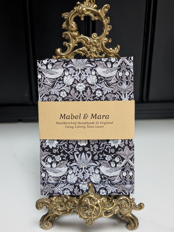 Liberty Tana Lawn Handkerchief Strawberry Thief Black