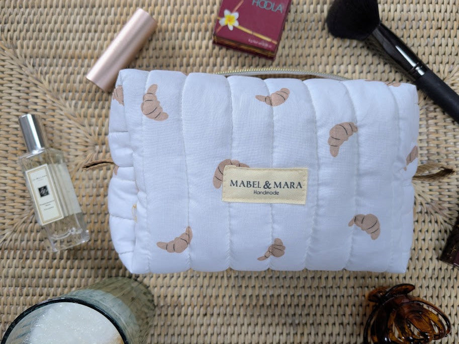 Boxy Quilted Zippered Pouch/Case Croissant