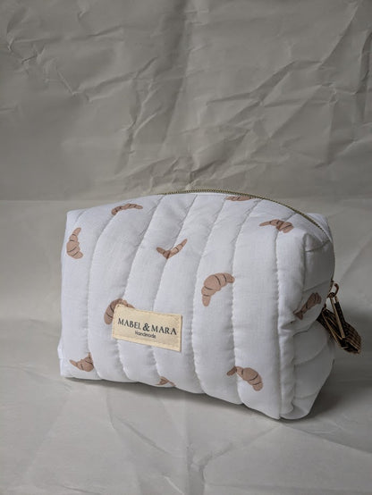 Boxy Quilted Zippered Pouch/Case Croissant