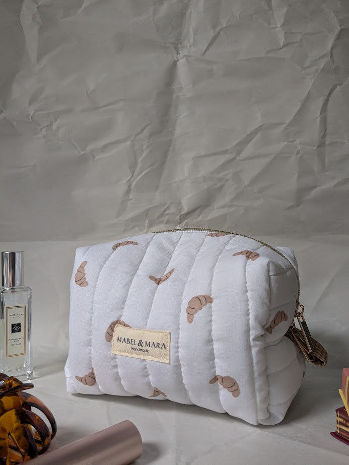 Boxy Quilted Zippered Pouch/Case Croissant