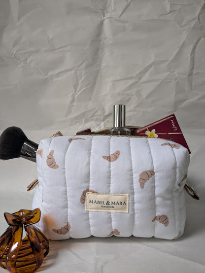 Boxy Quilted Zippered Pouch/Case Croissant
