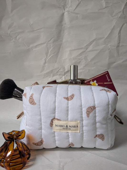 Boxy Quilted Zippered Pouch/Case Croissant
