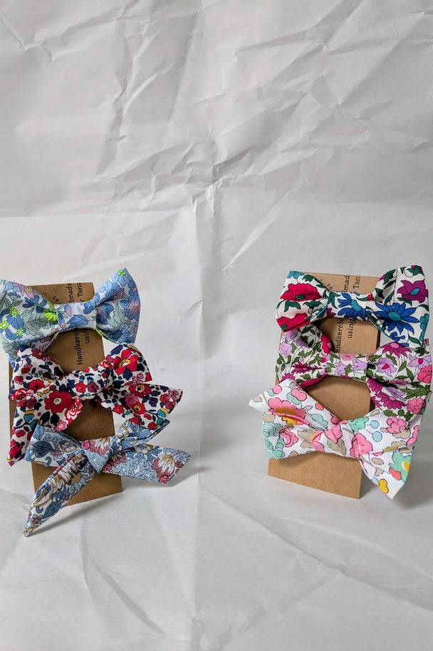 15mm Tied  Hair Bows Pair in variety Liberty Tana Lawn prints on alligator clips
