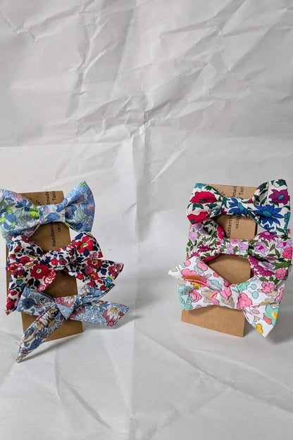 15mm Tied  Hair Bows Pair in variety Liberty Tana Lawn prints on alligator clips