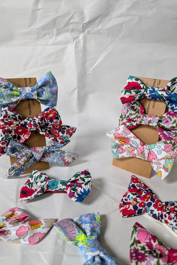 25mm Tied  Hair Bows Pair in variety of Liberty Tana Lawn prints on alligator clips
