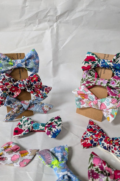 25mm Tied  Hair Bows Pair in variety of Liberty Tana Lawn prints on alligator clips